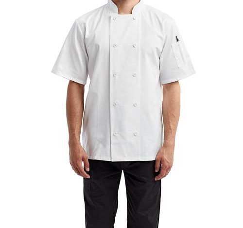 Unisex Short Sleeve Recycled Chef Coat in White